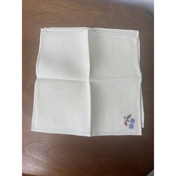 Vintage Ivory Napkins Linen Floral Embroidered Purple Tea Towel Set 4 - Picture 5 of 7